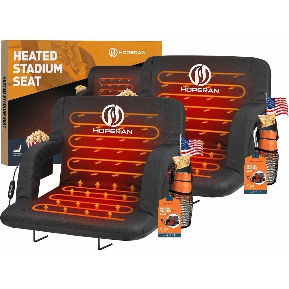 2PCS Heated Stadium Seats for Bleachers Portable Stadium Chair w/Back & Cushion